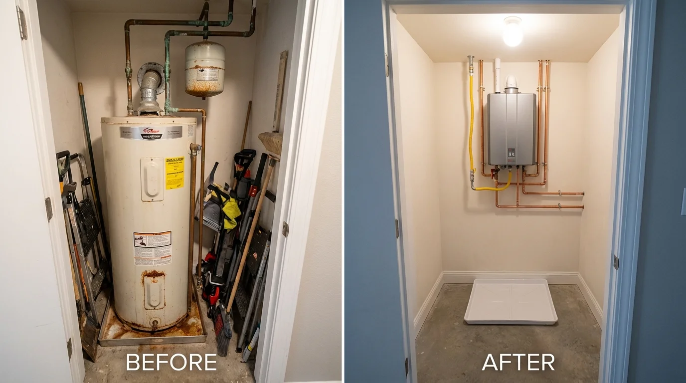 Tank water heater versus wall-mounted tankless unit comparison for Onarga, IL homeowners