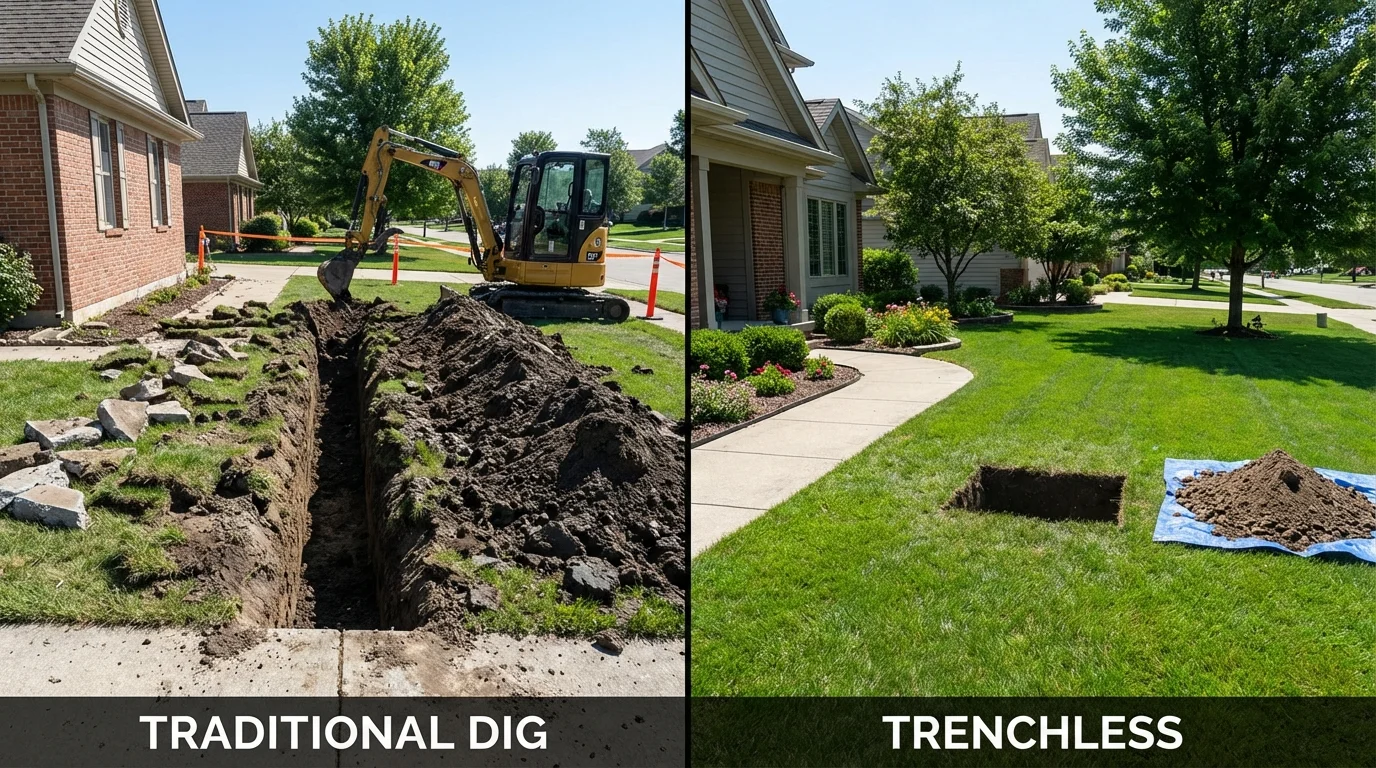 Trenchless sewer repair with minimal yard damage versus traditional excavation in Onarga, IL